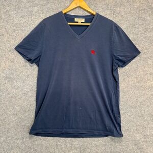 Burberry V Neck Tshirt Shirt‎ Mens XL Navy Blue Logo Tee *stained*